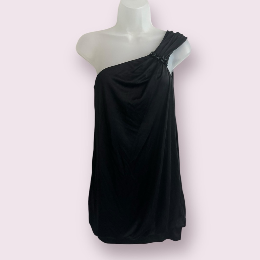 BCBGMaxAzria Black One Shoulder Mini Dress Asymmetrical Cocktail S